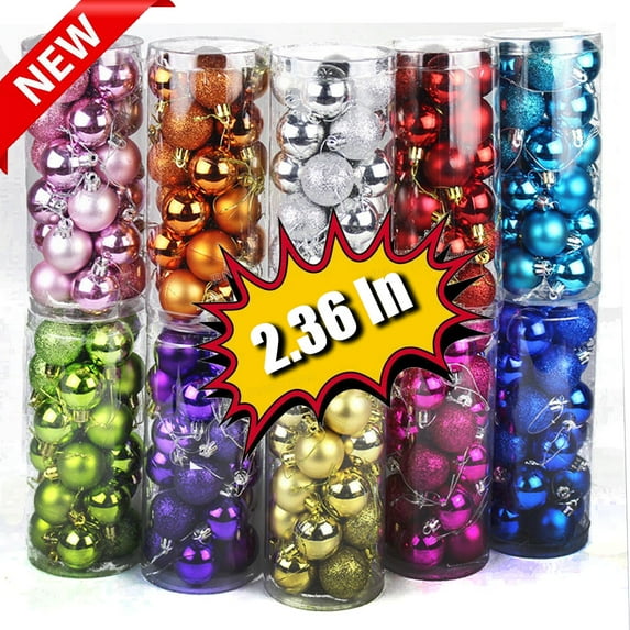 KOYPTL 24pcs Blue Christmas Balls Hanging Ornaments,Shatterproof Bright Pearlescent Christmas Tree Pendants for Porch Yard Holiday Fireplace Decorations for Birthday Home Wedding Party (2.36In)