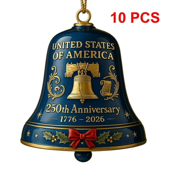 KOYPTL 250th Anniversary Bells Hanging Ornament,Acrylic Christmas Tree Decorations,Vintage Style Doorbell for Xmas Tree Fences Patios,Gift for Collectors Patriots Christmas Stocking Stuffers-10pcs