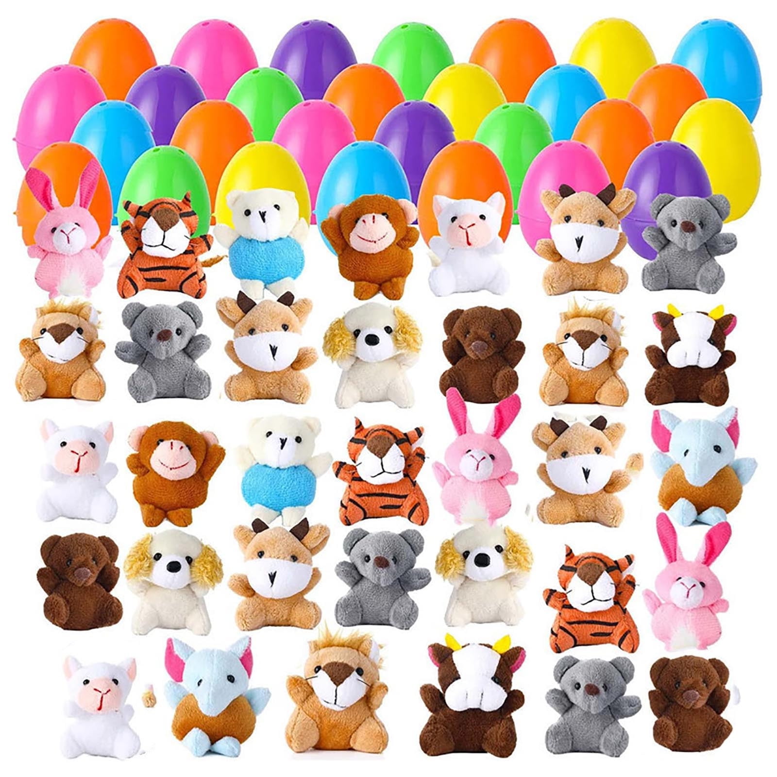 KOYPTL 28 pcs Easter Eggs Filled with Mini Plush Stuffed Animals Toy for Basket Stuffers/Fillers, Hunt, Party Favor, Kids Christmas Stocking Stuffer