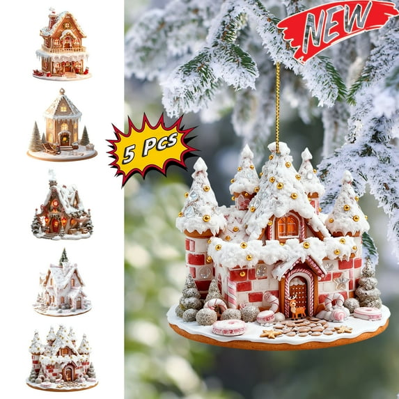 KOYPTL 2D Christmas Ornament, 5 Pack Coffee Cup Christmas Hanging Ornaments, Mug Acrylic Ornament, Christmas Tree Ornament Hanging Craft Collectibles for Christmas Trees Home Party Gifts