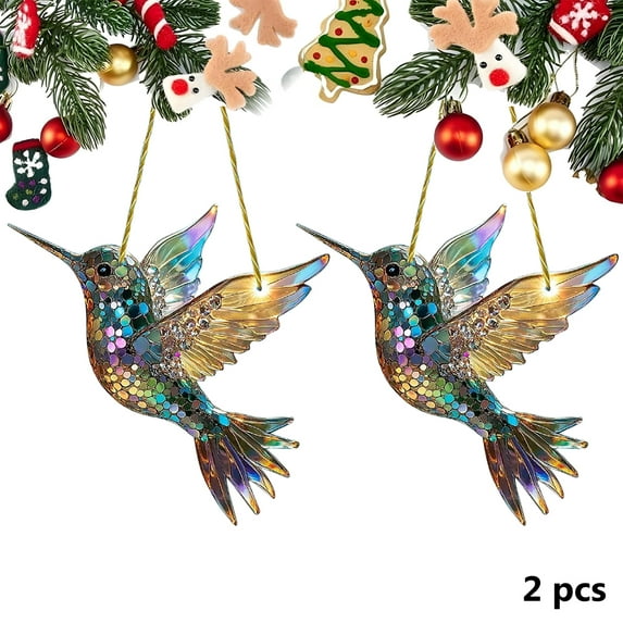 KOYPTL 2PCS Hummingbird Christmas Ornament, Colorful Hummingbirds Decor, Hummingbird Ornament for Christmas Decorations Indoor Outdoor, Winter Hummingbirds Home Decoration, for Bird Lovers