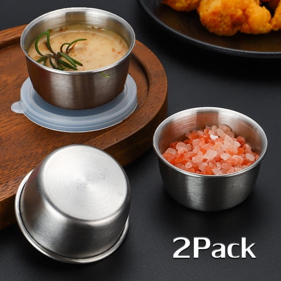 KOYPTL 2Pack Mini Stainless Steel Condiment Containers with Silicone Lids,Reusable Stackable Dipping Cups,Leak-Proof Sauce Containers for Lunch Box,BBQ,Restaurants,Party Ketchup,Marinara