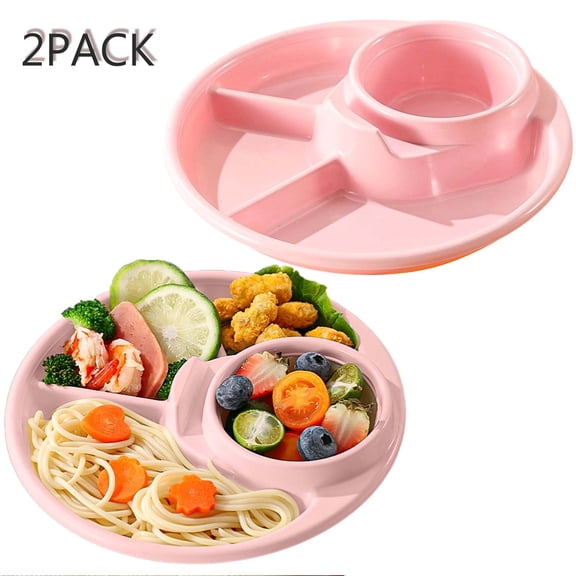 KOYPTL 2Pack Nutrition Planning Plate,Unbreakable Portion Control Plate,Round Plastic Dinner Divided Plate,4 Grid Serving Tray,Food Storage Tray for Weight Loss Adults Home Camping Microwave Safe