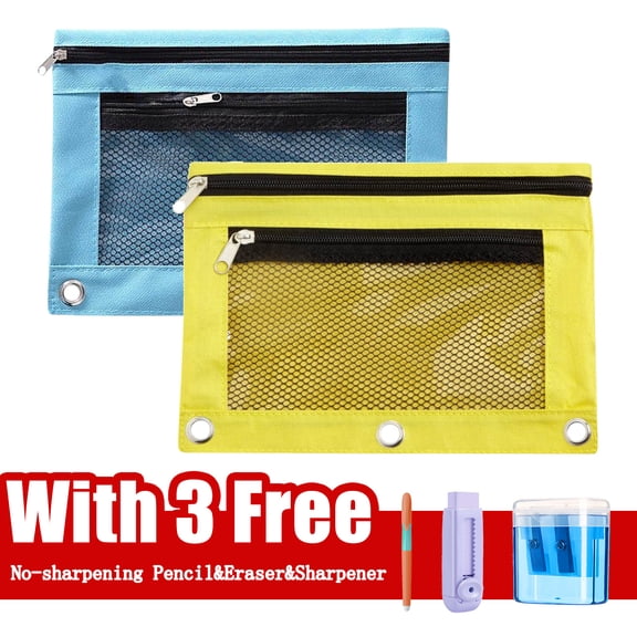 KOYPTL 2Pack Oxford Cloth Pencil Case,Sturdy Pen Pouch for Binder with Double Layer,Large Capacity Zipper Closure Pencil Bag Clear View Window for Office Stationery Organization Travel Cosmetic Bag