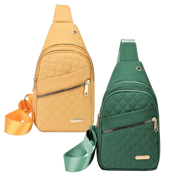 KOYPTL 2Pack Small Sling Backpack for Women Man,Casual Crossbody Sling Bag Chest Bag Daypack Fanny Pack Cross Body Bag for Outdoors Hiking Traveling Anti Theft Lightweight Green & Yellow