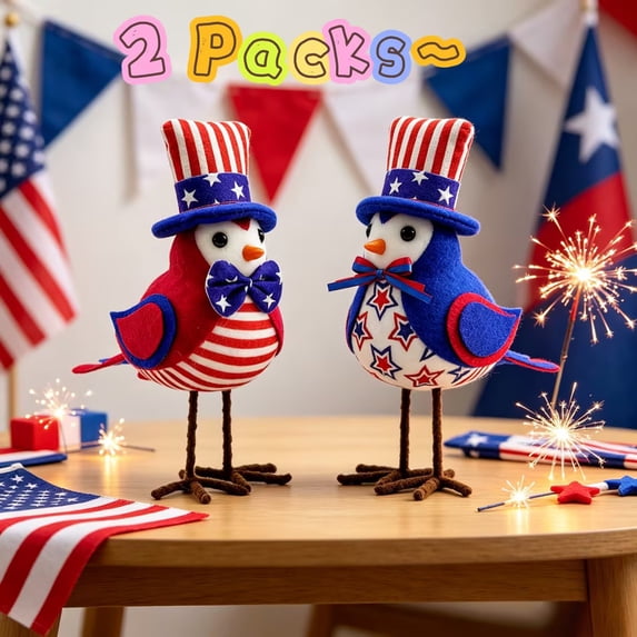 KOYPTL 2Pcs 4th of July Bird Patriotic Bird Decorations, American Independence Day Decor, Fourth of July Decoration ,Table Fireplace Indoor Holiday Home Decoration Party Ideal Gifts 4th of July Decor