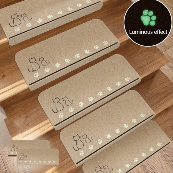 KOYPTL 2Pcs Non Slip Glowing Stair Treads 9"x22" for Wooden Steps Indoor,Absorbsent Carpet Stair Runners Rugs with Adhesive Backing,Staircase Step Covers Mats for Elders Toddlers Dogs Washable Beige