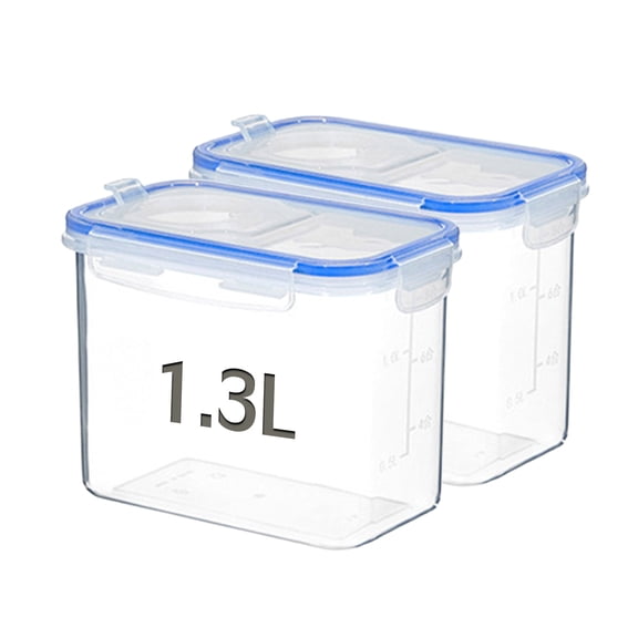 KOYPTL 2Pcs x 1.3L Clear Airtight Cereal Containers with Snap Lids,Plastic Food Storage Container Cereal Dispenser,Food Canister Kitchen Pantry Grain,Sugar Dry Pet Dog Food Organization and Storage