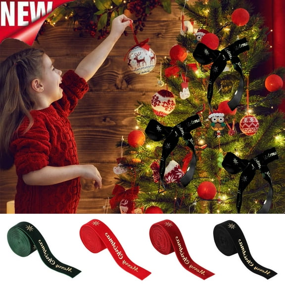 KOYPTL 2m Vintage Velvet Ribbon,Double Faced Craft Trims Ribbon with Letter for Sewing Gift Wrapping Hair Bows Party Christmas Tree Wedding Decor,DIY Bow Front Door Wreath Holiday Ornament-Black