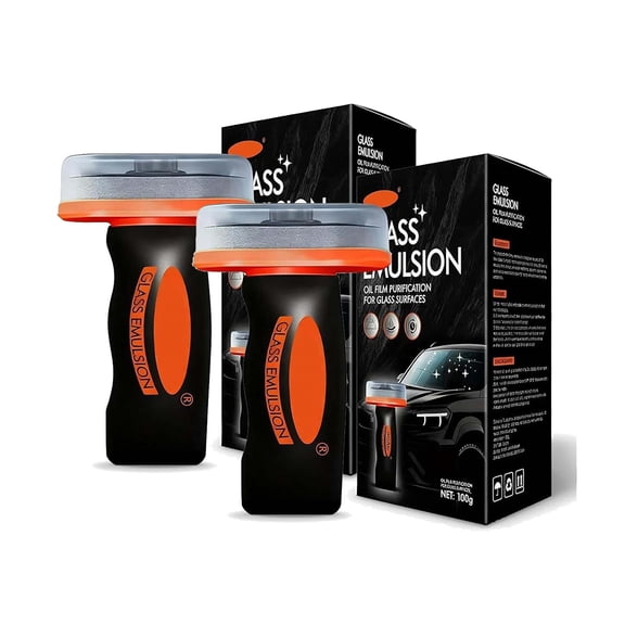 KOYPTL 2pcs Glass Oil Film Remover Car Window Windshield Glass Polishing Tool with Cleaning Board,100ml Roll-On Glass Compound Removes Oil Film & Smudges,Improve Clarity & Visibility for Safe Driving