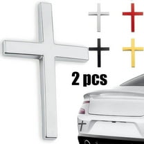 KOYPTL 2pcs Metal Cross Badge Stickers for Car Vehicles Body Fender Tail Scratch Covering,3D Christian Jesus Decals Auto Emblem,Self Adhesive Waterproof Exterior Decoration Car Accessories -2.5"x1.8"