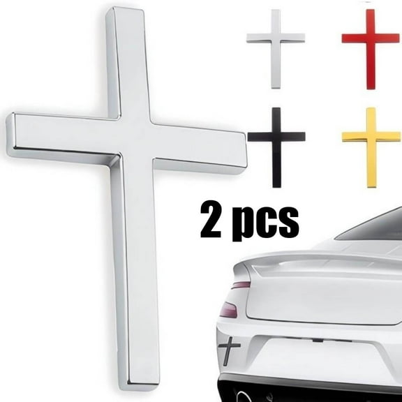 KOYPTL 2pcs Metal Cross Badge Stickers for Car Vehicles Body Fender Tail Scratch Covering,3D Christian Jesus Decals Auto Emblem,Self Adhesive Waterproof Exterior Decoration Car Accessories -2.5"x1.8"