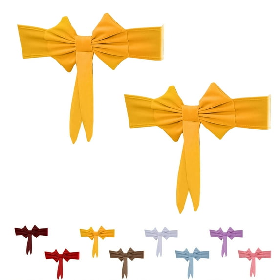KOYPTL 2pcs Spandex Chair Sashes Pretied Bows for Wedding Party,Elastic Chair Bows Sash Universal Decorations for Baby Shower Ceremony Reception Banquet Ornaments,Yellow Giant Bow Holiday Chairs Sash