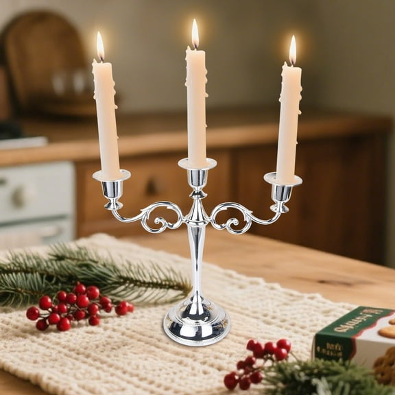 KOYPTL 3 Arms Candle Metal Candelabra,Retro Embossed Candle Holder for Taper Candles Photo Prop,Vintage Candlestick for Wedding Party Bedroom Home Christmas Church Thanksgiving Centerpiece Decoration