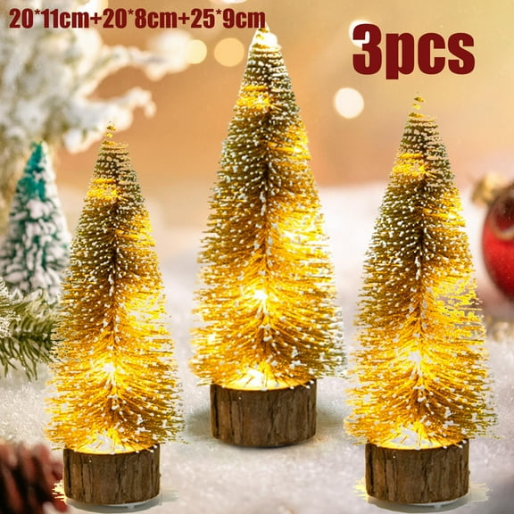 KOYPTL 3 PCS Mini Christmas Trees With Light,Artificial Bottle Brush Trees with Wooden Base Ornaments for Xmas Holiday Party Home Indoor Decor Christmas Table Decorations( 20*11+20*8+25*9cm)