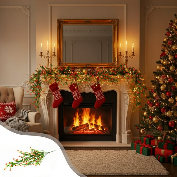 KOYPTL 3 Pack Christmas Garland 30 Inch Artificial Flower Garland with 5 Stems and Detachable Leaves Camellia Vines Plants Garland Decorations for Mantle Fireplace Xmas Tree Indoor Home Decor Orange