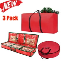 KOYPTL 3 Pack Large Christmas Tree Storage Bag Set Fits Up to 6 Ft Diassembled Trees Christmas Wreath Garland Storage Bag Xmas Wrapping Paper Storage Bag Durable Waterproof with Handles and Zipper