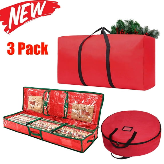KOYPTL 3 Pack Large Christmas Tree Storage Bag Set Fits Up to 6 Ft Diassembled Trees Christmas Wreath Garland Storage Bag Xmas Wrapping Paper Storage Bag Durable Waterproof with Handles and Zipper