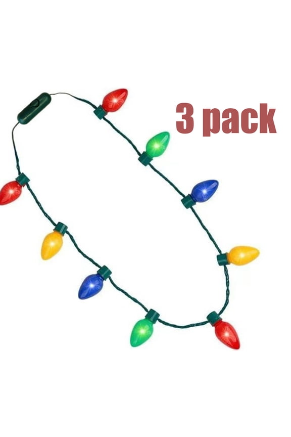 3 Pcak Christmas Light Necklace,Colorful Christmas Accessories,9 LED Bulbs Light Up Xmas Necklace with 3 Flash Modes,Christmas Decorations for Xmas New Year Party Favor Supplies Accessories