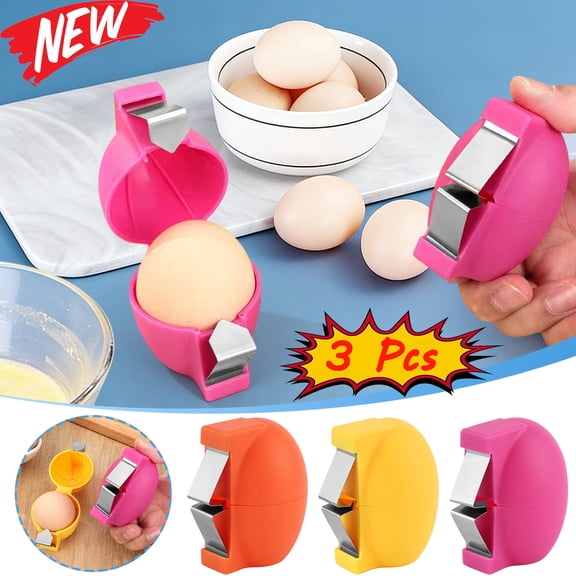 KOYPTL 3 Pcs Egg Shell Opener Upgrade Stainless Egg Cracker & Peeler Tool for Raw Eggs Multifunctional Egg Shell Remover Separator for Hard Boiled Eggs Egg Breaker Essential Kitchen Gadget Pink