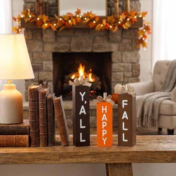 KOYPTL 3 Pcs Fall Table Decorations Blessed Grateful Thankful Wooden Block Sign Thanksgiving Tiered Tray Decor Farmhouse Fall Table Centerpieces for Autumn Harvest Home Office Mantel Shelf Desk