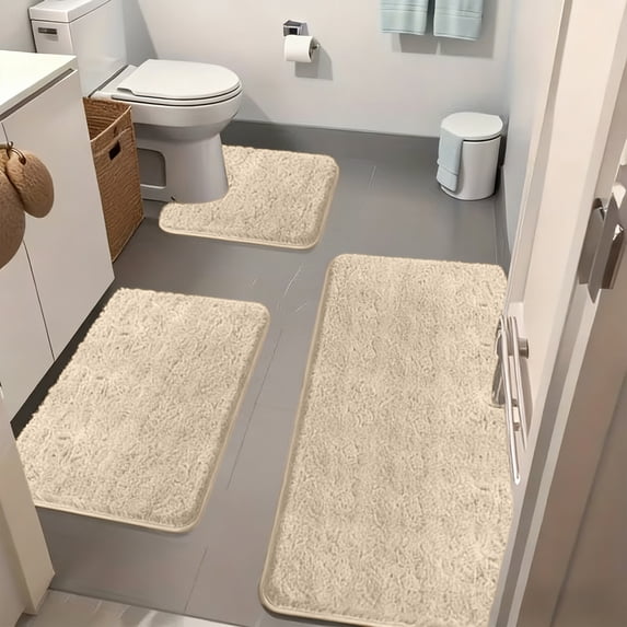 KOYPTL 3-Piece Memorys Foam Bathroom Rug Set Soft Non Slide Bath Mat Absorbent Bath Rug Perfects for Bathroom Laundry Room Mat Bathroom Mat Bathroom Accessories Khaki