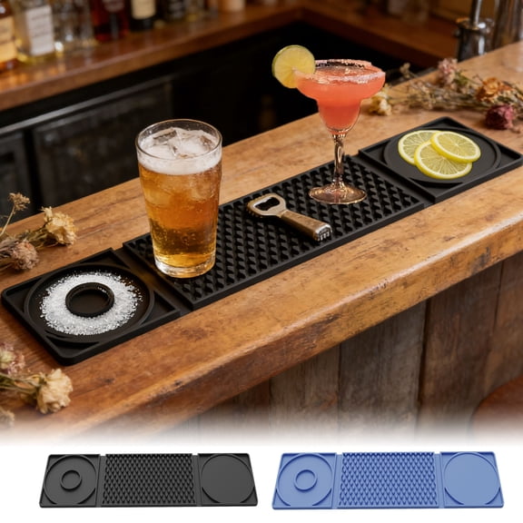 KOYPTL 3-in-1 Foldable Bar Mat,Silicone Home Drying Mat with Cutting Board & Glass Rimmer,Non-Slip Bartender Mat,Bar Accessories for Cocktails,Outdoor Picnics,Camping Trips Countertop Home Bar Travel