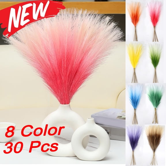 KOYPTL 30 Pcs Blue Faux Pampas Grass 22 Inch Fluffy Artificial Colored Short Blush Pompas Grass Vase Filler Flower Arrangement for Home Wedding Centerpieces Bohe Decor Valentines Day Decorations