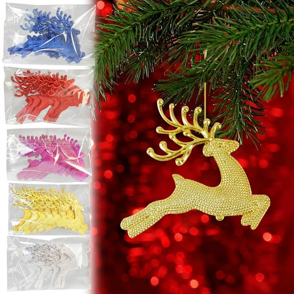 KOYPTL 30 Pcs Christmas Tree Decoration,Xmas Reindeer Hanging Ornaments Glitter Plastic Elk Decorations for Holiday Party Home Indoor Decor Xmas Gift Accessories(Blue,Gold,Red,Hot Pink,Silver)