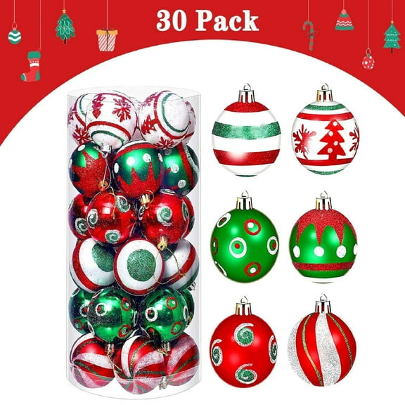 KOYPTL 30ct Christmas Balls Ornaments Set- 2.36 Inch Shatterproof Red&Green Balls for Xmas Tree Decorations,Christmas Hanging Balls Ornaments for Porch Yard Holiday Wedding Party Christmas Baubles