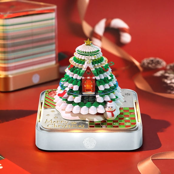 KOYPTL 3D Christmas Tree Calendar 2026 with Lights,Time Piece Calendar Sticky Calendars,Christmas tree Tear Away Calendar,Art Notepad Tabletop Decorations for Christmas Birthday Anniversaries Gift