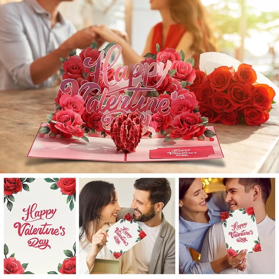 KOYPTL 3D Pop Up Greeting Card with Flowers Design Romantic Valentines Day Gifts for Him Her Women Blessing Card for Birthday Graduation Anniversary Thank You Thinking of You Get Well