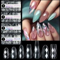 3D Rhomb Polygel Nail,Extension Clear Full Cover False Nail Tips,Gel Acrylic Almond Fake Nails 14 Sizes,Clear Irregular Artificial Press on Nail for Women Girls Painting Diy (Style 2,140pcs)