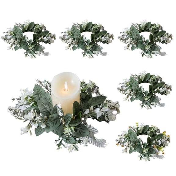 KOYPTL 3PCS Artificial Eucalyptus Leaves Wreaths,10 Inch Spring Candle Rings Summer Greenery Garland Pillar Holder for Home Wedding Party Table Centerpiece Farmhouse Christmas Valentine Easter Decor