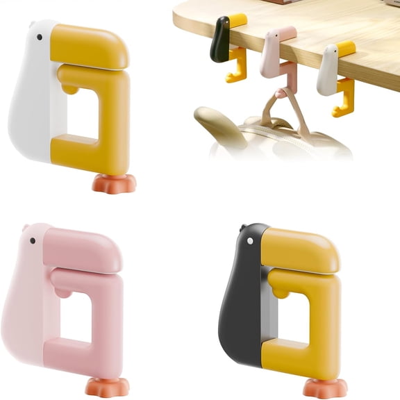 KOYPTL 3Pack Duck Shaped Purse Hook for Table Heavy Duty - No Drill Desk Clamp Bag Holder, Foldable Non-Slip Hanger for Office/S-chool/Kitchen Space Saving Shelf Hooks with Protective Rubber Pad