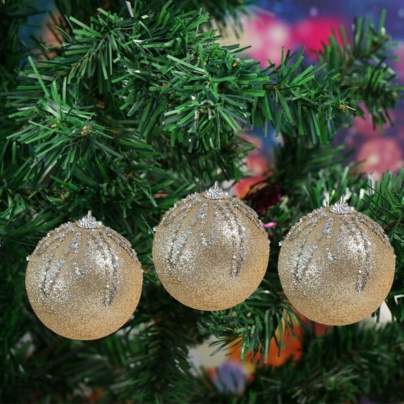 KOYPTL 3pcs Christmas Balls Set,3.1 Inch Rustic Vintage White And Silver Farmhouse Decorative Hanging Ornaments,Retro Traditional Style Christmas Tree Balls Decorations For Party Indoor Outdoor