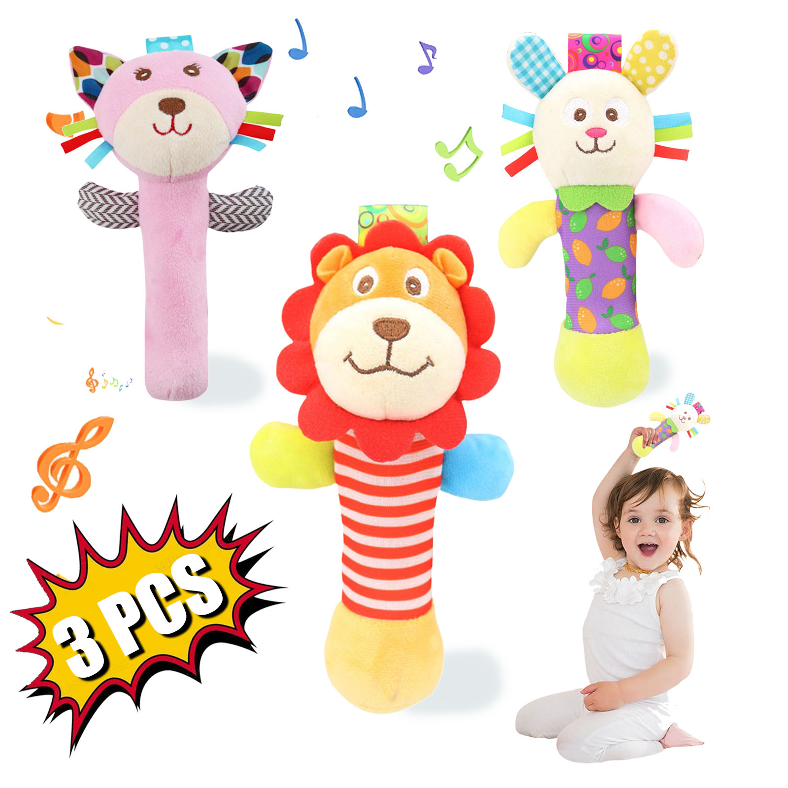 Cloth Rattles KOYPTL 3pcs Soft Baby Rattle Toys for Toddlers 0-4 Months,Fabric Ring ...