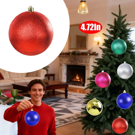 KOYPTL 4.72" Large Solid Christmas Ornaments,Glitter Waterproof Christmas Ball Hanging Xmas Tree Decorations Outdoor Plastic Shatterproof Festive Ball for Windows Indoor & Outdoor Decor-Red 12cm
