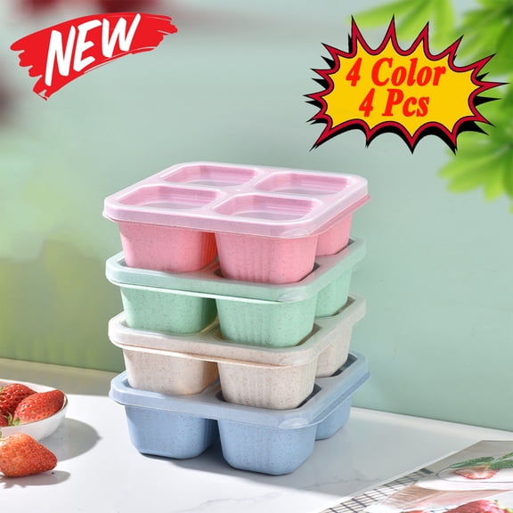 KOYPTL 4 Compartment Snack Containers Set 4 Pcs Portable Bento Divided Snack Boxes Meal Prep Lunch Containers for Boys Girls Adults Food Storage Containers for School Work and Travel