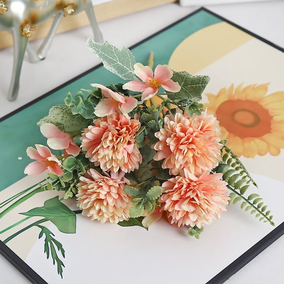 KOYPTL 4 Heads Coral Kiku Flowers Bouquets Artificial,Faux Silk Chrysanthemum Fake Flowers,Wedding Kiku Flower for Floral Arrangements DIY Bouquets Centerpieces Vase Home Table Kitchen Decorations