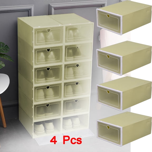 KOYPTL 4 Pack Clear Shoe Storage Box Plastic Stackable Shoe Organizer for Closet Space Saving Shoe Rack & Holder Thicken and Sturdy Sneaker Containers for Entryway Under Bed,Home Storage Supplies