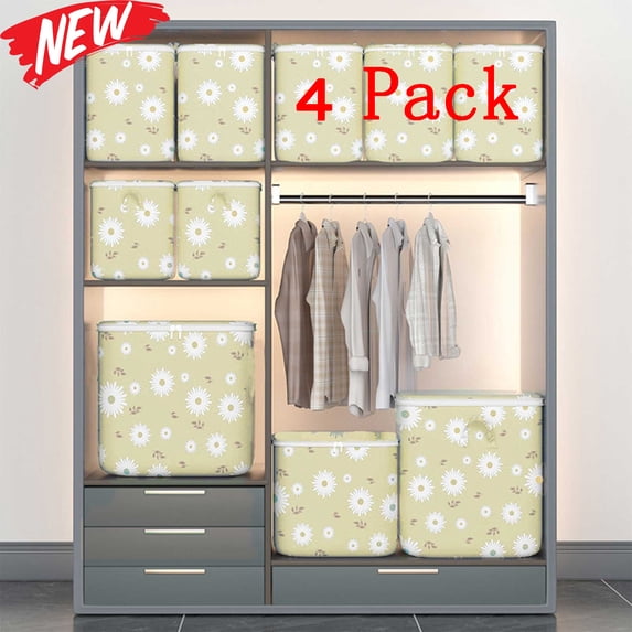 KOYPTL 4 Pack Non Woven Clothes Storage Basket with Handles and Zipper Large Capacity Multi-Purpose Cloth Storage Bag Household Organizing Container-Foldable-Saving Space for Pillow Quilts