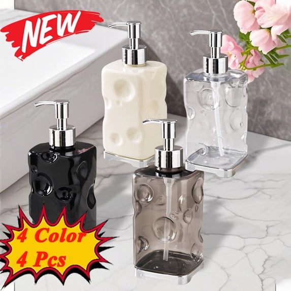 KOYPTL 4 Pcs 15 OZ Soap Dispenser with Pump Bathroom Accessory Set Thickened Plastic Hand Soap Dispenser Kitchen Dish Washing Liquid Bottles Refillable Shampoo and Conditioner Bottles with Funnel
