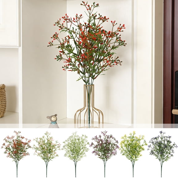 KOYPTL 4 Pcs Artificial Plants Fake Plastic Pearl Bouquet Faux White Flowers Bushes Greenery Shrubs Decor for Indoor Outdoor Home Garden Office Table Vase Decoration Planter Filler