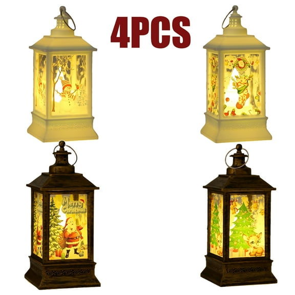 KOYPTL 4 Pcs Christmas Snow Globe Lanterns,Glowing Mini LED Lanterns With Santa Snowman Xmas Tree Battery Operated Christmas Hanging Lanterns for Tree Home Decor Outdoor and Indoor Xmas Decor