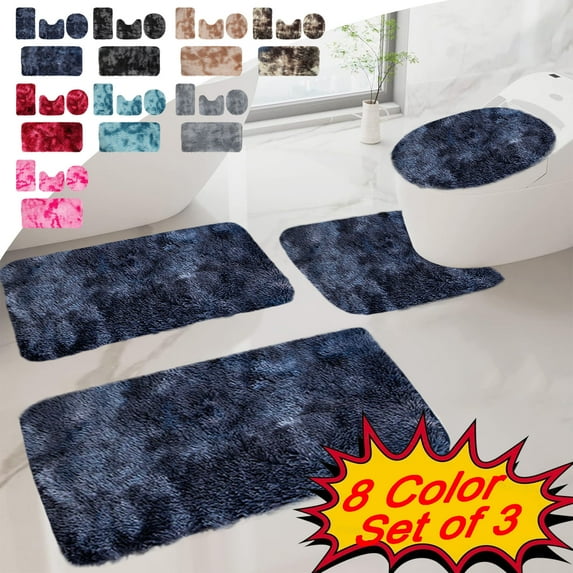 KOYPTL 4 Pcs Mixed Colors Bath Mat Set Soft Fluffy Bathroom Rugs Water Absorption Non-Slip Machine Washable Dirt-resistant for Winter Bathroom Home Decor (2*Shower Rug+U Shape Rug+Toilet Seat Cover)