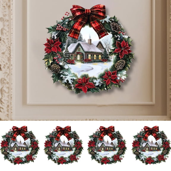KOYPTL 4 Sheet Christmas Window Clings,Reusable Christmas Wreath Pattern Stickers Self Adhesive Window Decor,Christmas Decals Decorations for Indoor Wall Home Decor