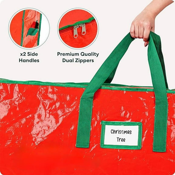 KOYPTL 41in-Christmas Tree Storage Bag with Zipper & Handles,Heavy Duty Durable Waterproof Oxford Fabric Tote for Holiday Storage Christmas Balls Lights Gifts Clothes Container & Space Saving-Red