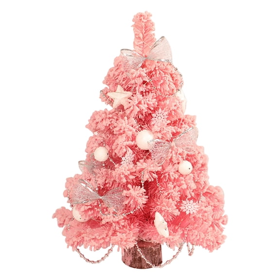 KOYPTL 45cm Artificial Pink Christmas Tree Table Decorations with 27 Pcs Accessories Bow Snowflakes Star and Snowballs,Flocking PVC Xmas Tree with Wooden Base Xmas Gift for Women Indoor Home Decor