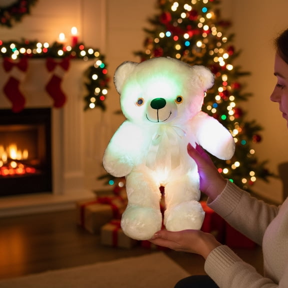 KOYPTL 45cm Change Color Cute Bear Plush Toys for Toddlers 1-3,LED Soft Stuffed Animal Toys Nightlight In Glow Sleeping Toys for Boys Girls 3 4 5+,Holiday Birthday Xmas Valentines Day Gifts for Women